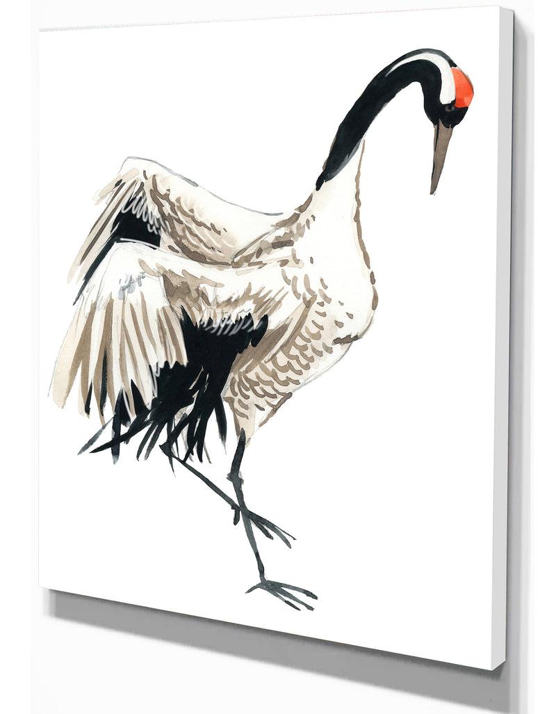 Designq Watercolor Crane Bird - Animals Painting Print On Wrapped Canvas