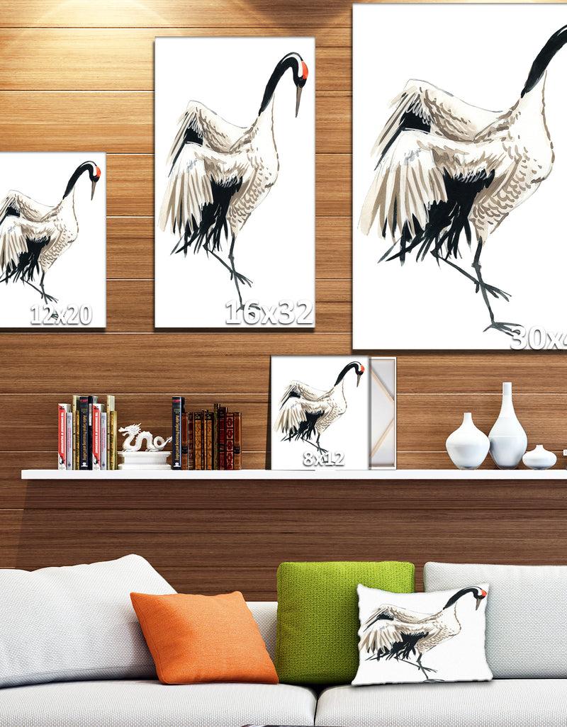 Designq Watercolor Crane Bird - Animals Painting Print On Wrapped Canvas