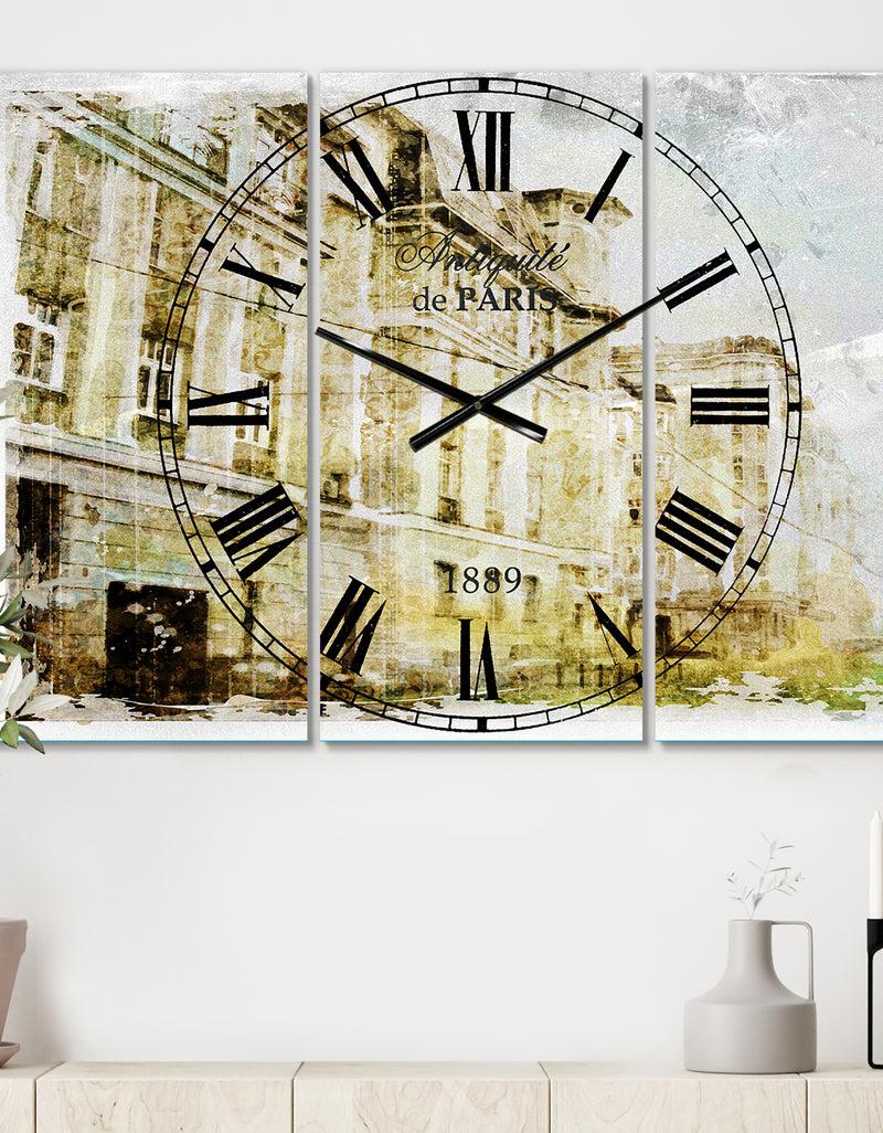 designq Watercolor Dark Illustration - Cottage 3 Panels Large Wall CLock