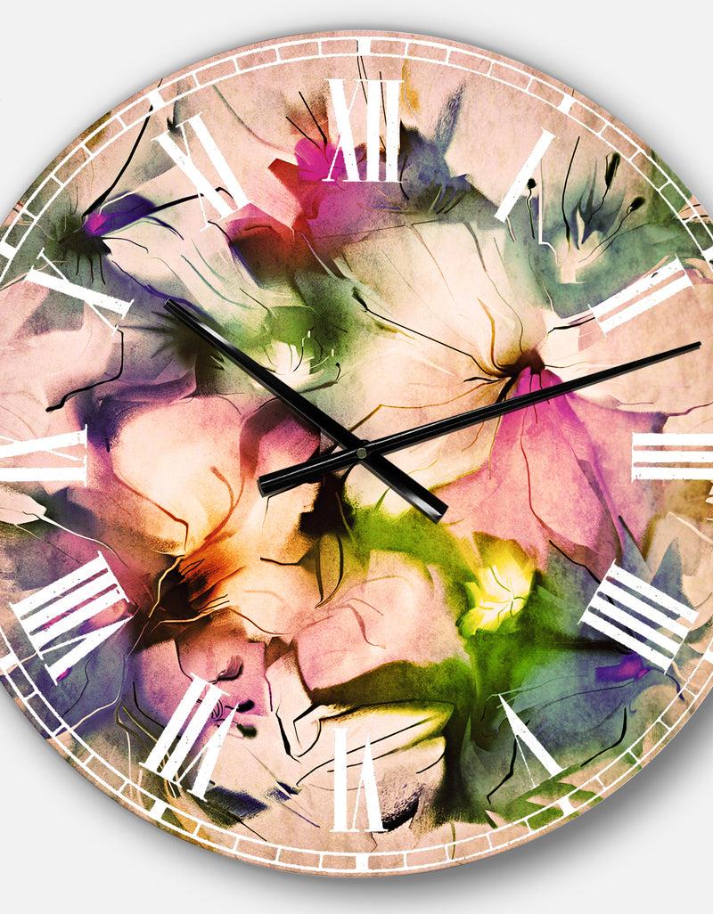 Designq Watercolor Floral Bouquet - Floral Large Wall CLock