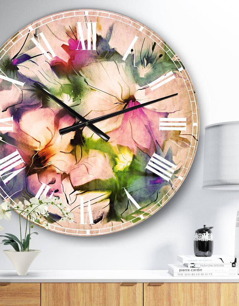 designq Watercolor Floral Bouquet - Floral Large Wall CLock