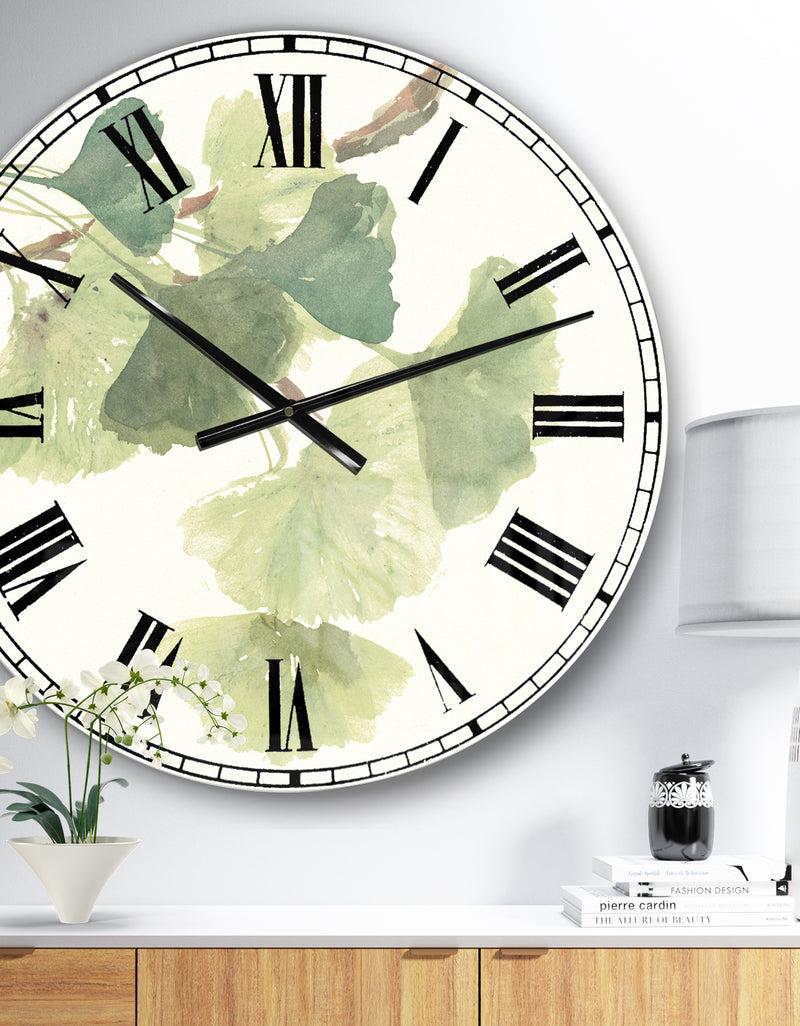 designq Watercolor Gingko Leaves I - Cabin & Lodge Large Wall CLock
