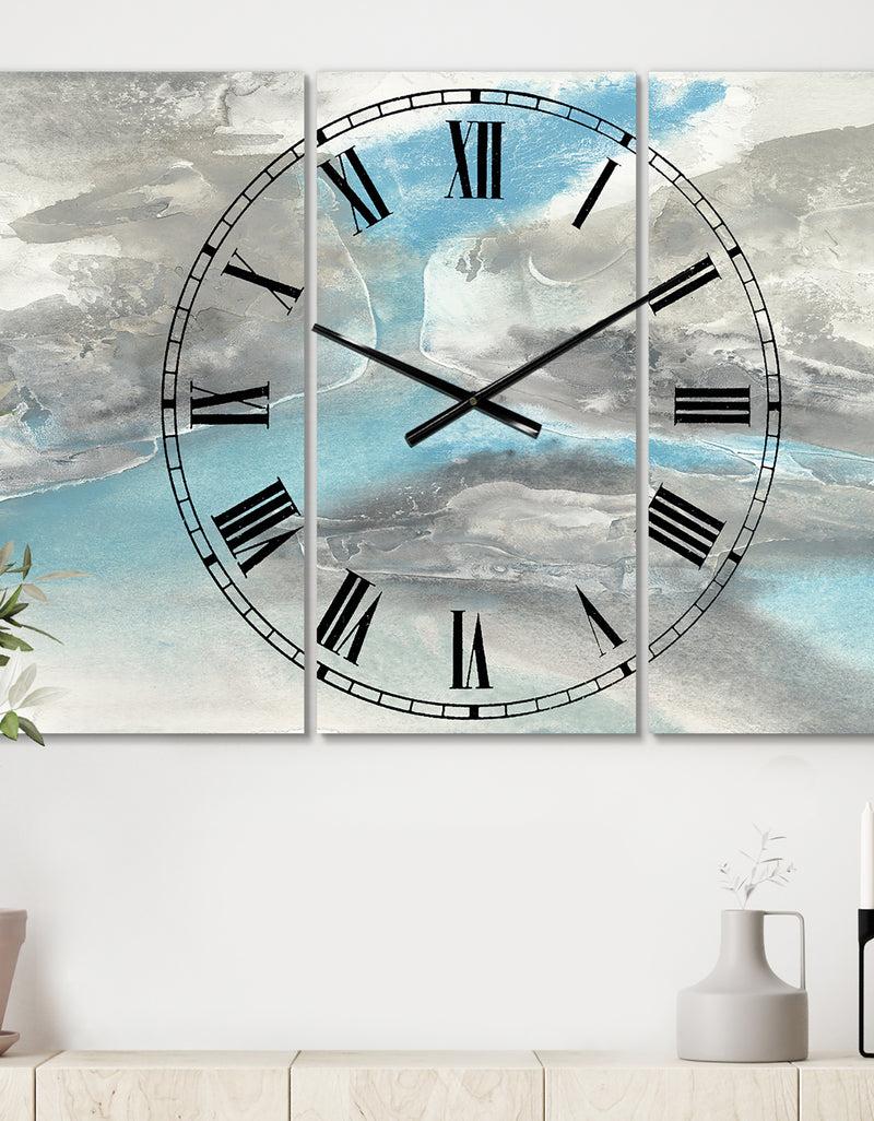 designq Watercolor Minimal Blue Tones II - Cottage 3 Panels Large Wall CLock