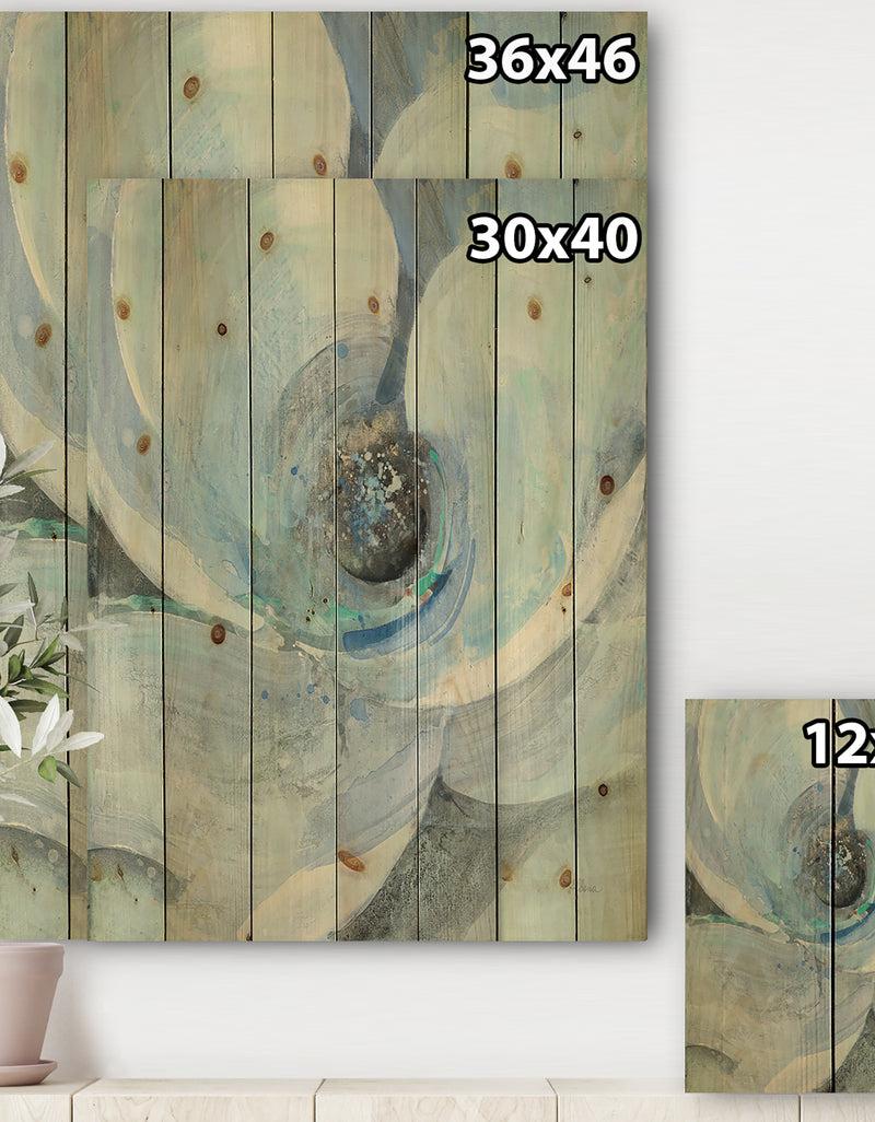 Designq Watercolor Moonlight Magnolia I - Farmhouse Print On Natural Pine Wood