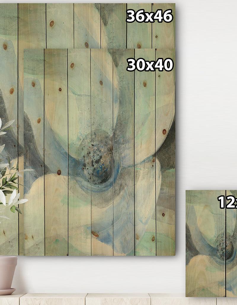 Designq Watercolor Moonlight Magnolia II - Farmhouse Print On Natural Pine Wood