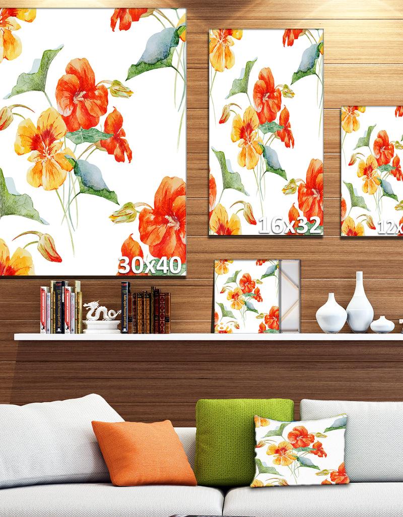 Designq Watercolor Nasturtium Flower Pattern - Extra Large Floral Canvas Art