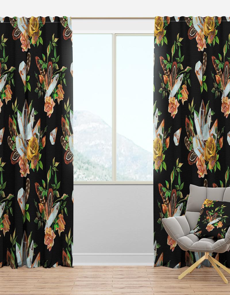 designq Watercolor Painting of Chrystals Feathers and Roses - Floral Curtain Panels