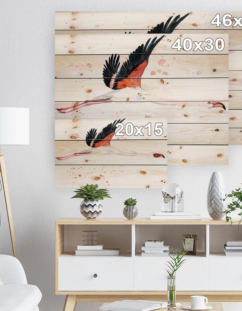 Designq Watercolor Pink Flamingo - Animals Painting Print On Natural Pine Wood