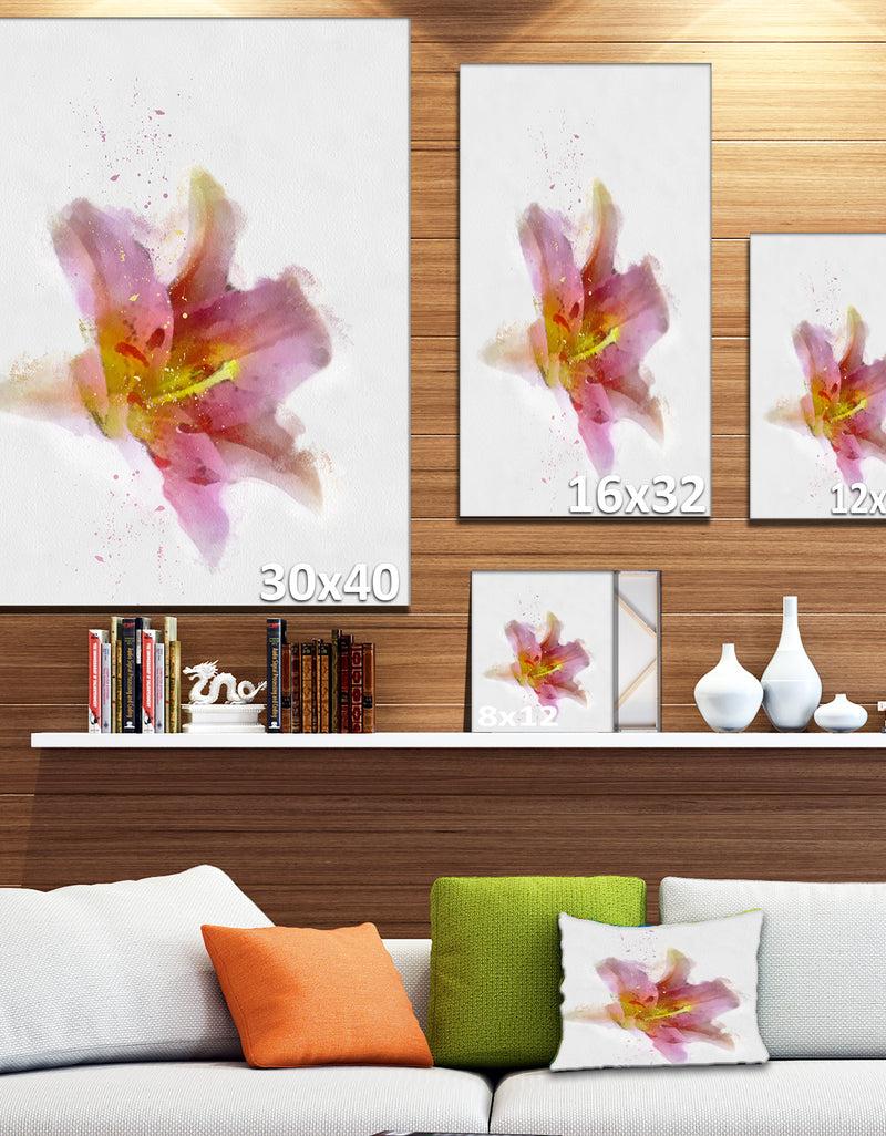 Designq Watercolor Pink Lily Flower Sketch - Floral Canvas Artwork Print