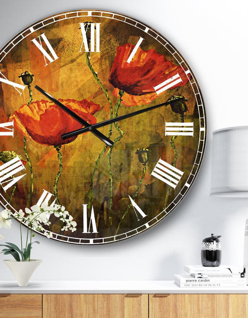 designq Watercolor Poppy Flowers - Floral Large Wall CLock