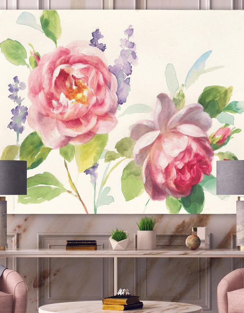 designq Watercolor Roses Bouqet - Shabby Chic Canvas Artwork