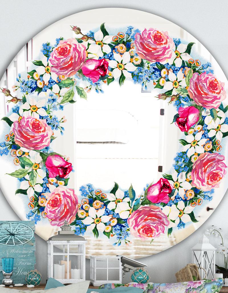 designq Watercolor Roses - Cabin and Lodge Mirror - Oval or Round Vanity Mirror