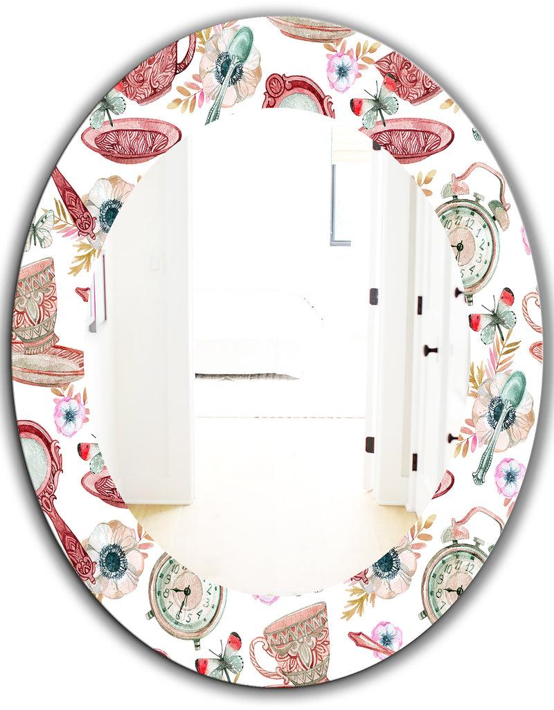 Designq Watercolor Tea Pattern - Modern Mirror - Oval Or Round Wall Mirror