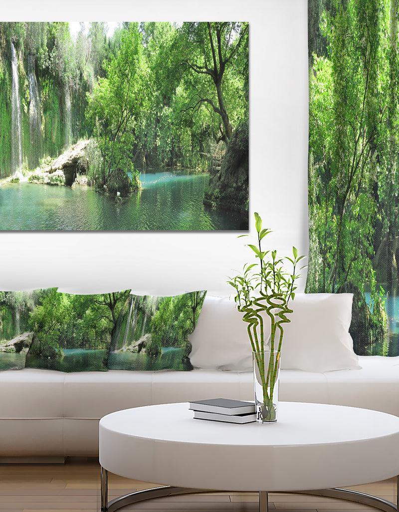 designq Waterfall Cascade in Deep Forest - Large Landscape Canvas Art Print