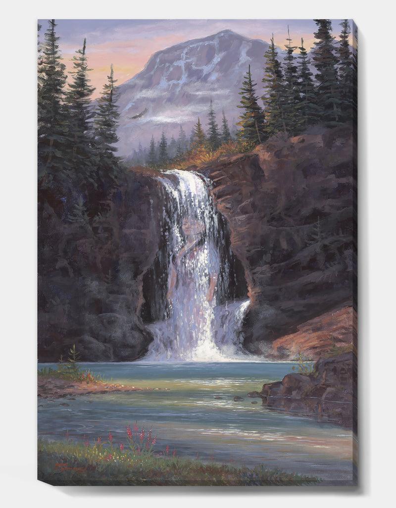 Designq Waterfall Mountain Afternoon - Traditional Canvas Art Print