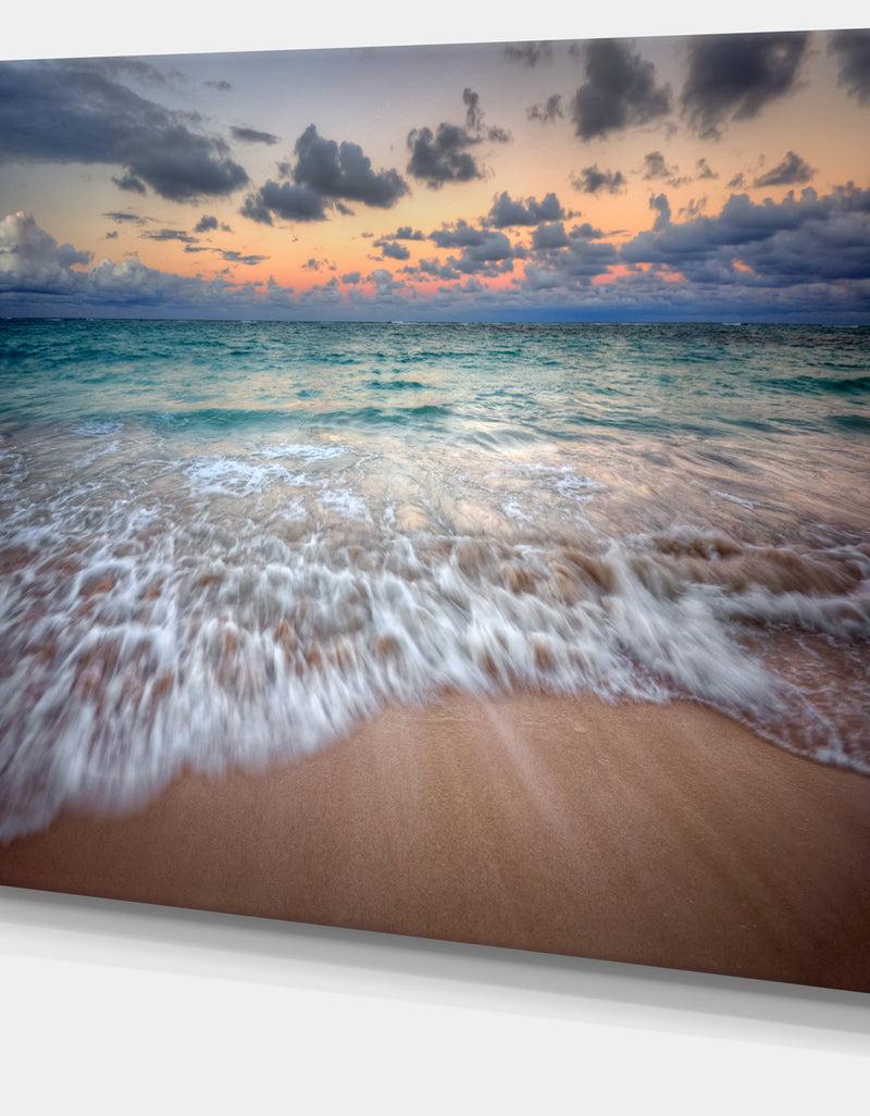 Designq Waves Crashing Serene Seashore - Seashore Canvas Wall Art
