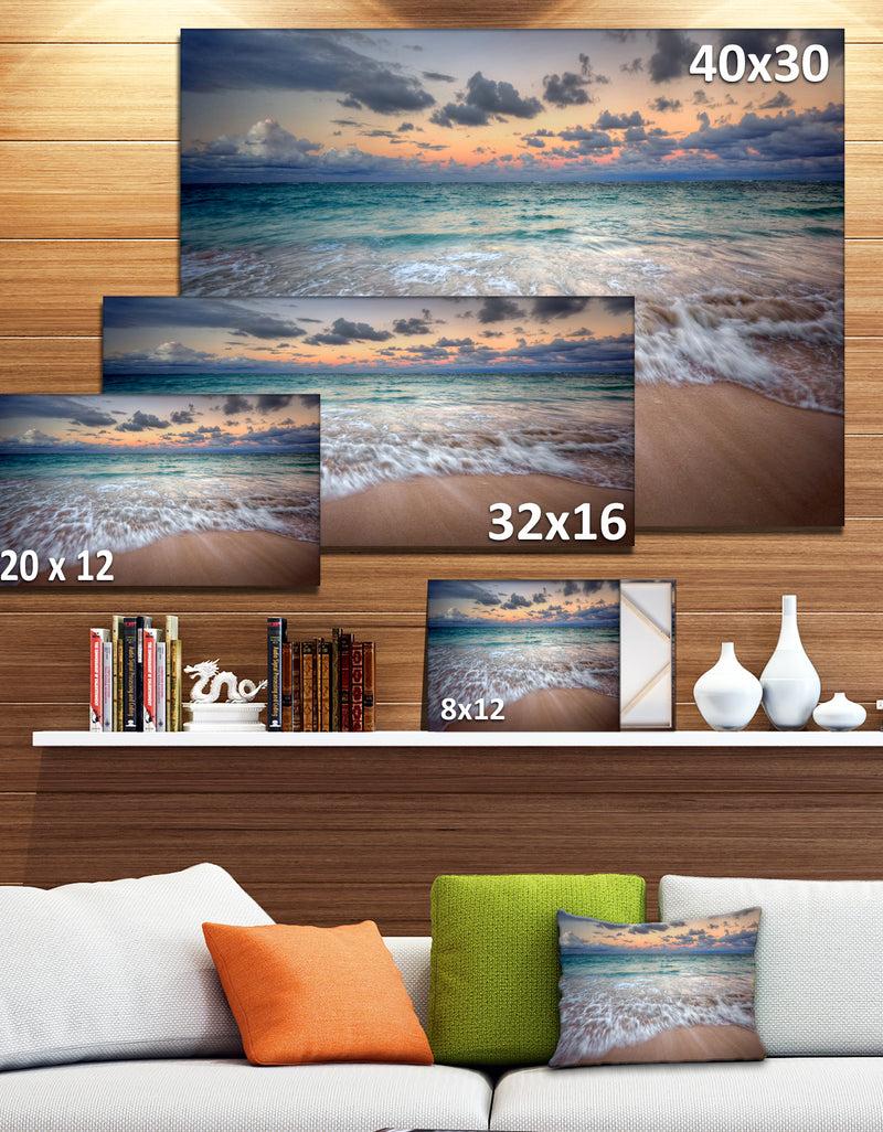 Designq Waves Crashing Serene Seashore - Seashore Canvas Wall Art