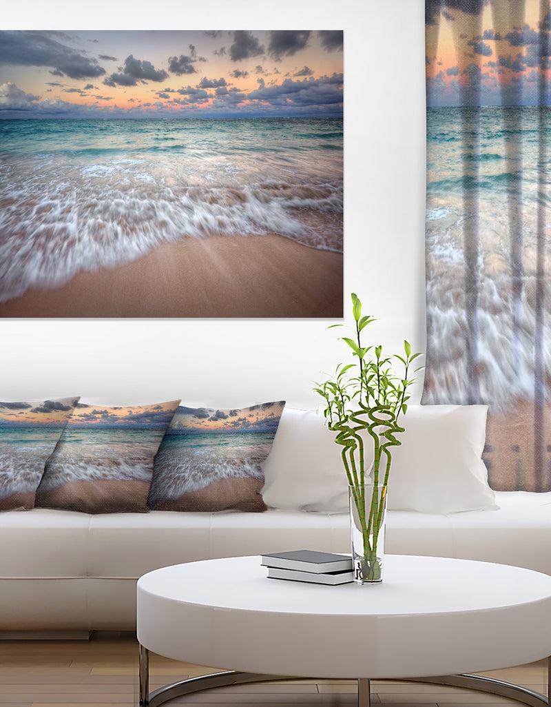 designq Waves Crashing Serene Seashore - Seashore Canvas Wall Art