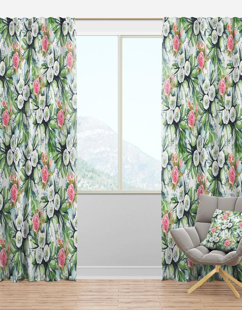 designq Wedding Flowers in White and Yellow Roses - Floral Curtain Panels
