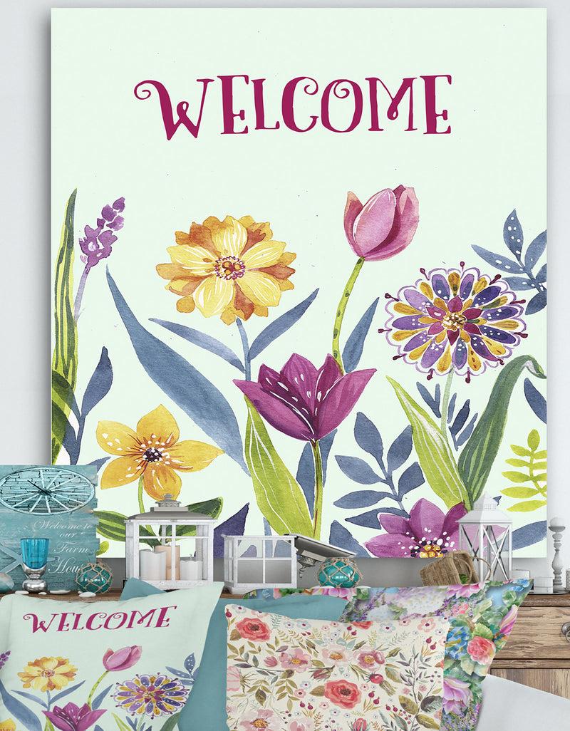 designq Welcome Flower Quote - Cottage Canvas Art Print