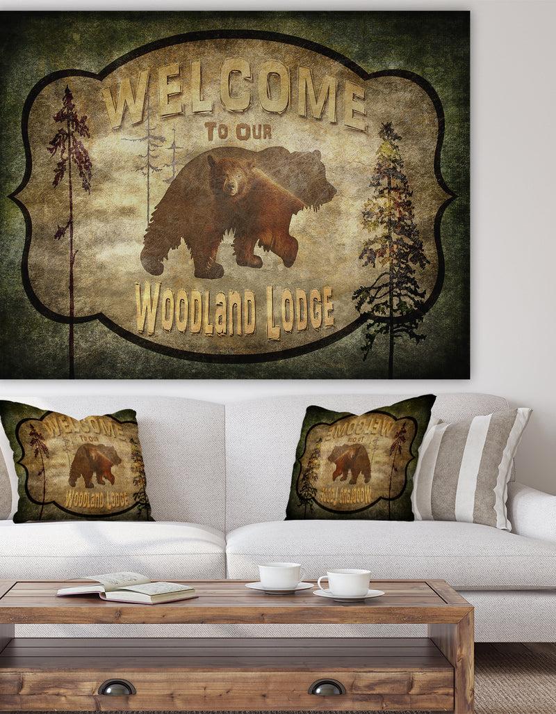 designq Welcome_Lodge Bear - Cottage Canvas Art Print