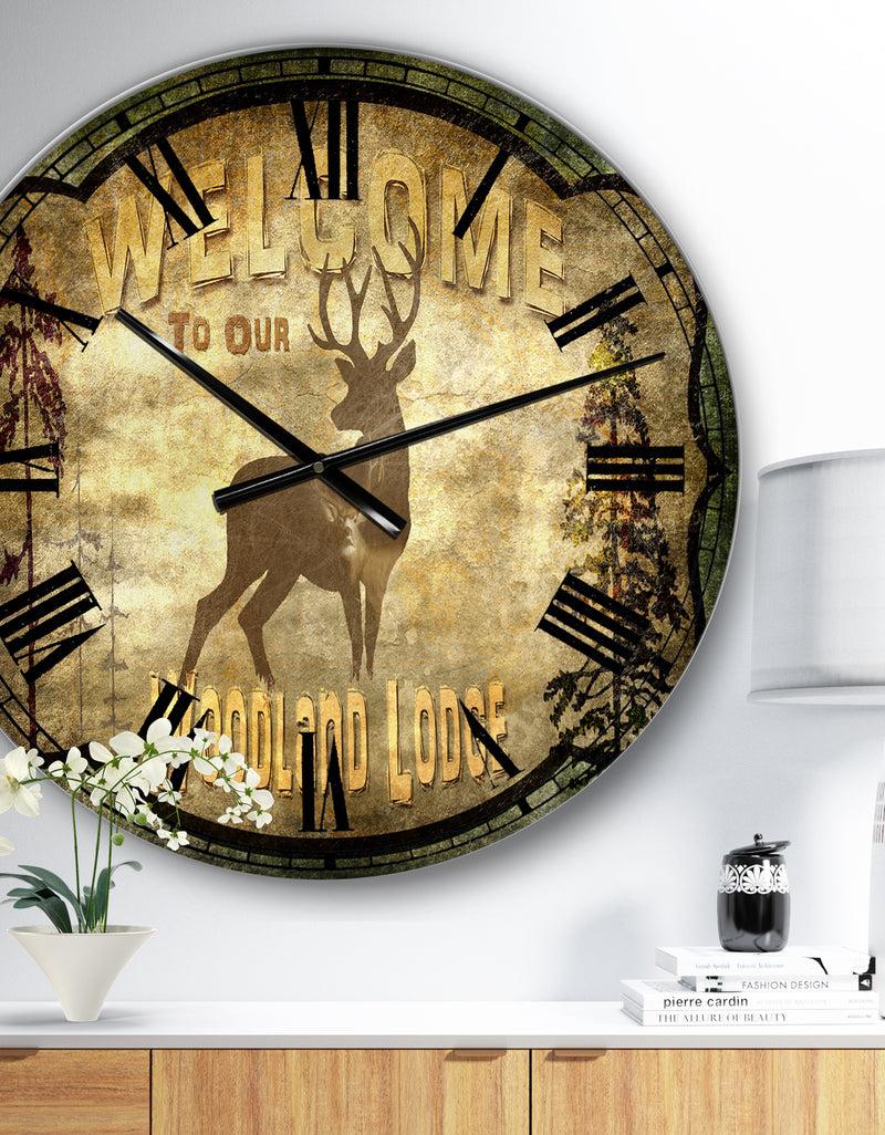 designq Welcome_Lodge Deer - Large Cottage Wall Clock