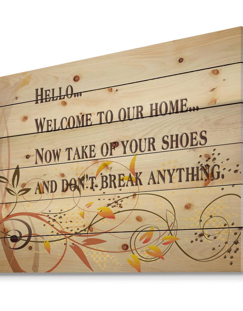 Designq Welcome To Our Home. Orange Vines - Textual Entrance Art On Wood Wall Art