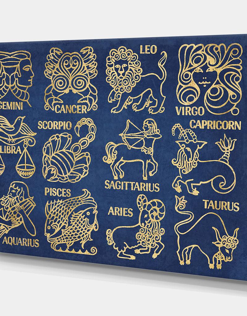 Designq Whats Your Sign Blue Gold - Cottage Canvas Wall Art