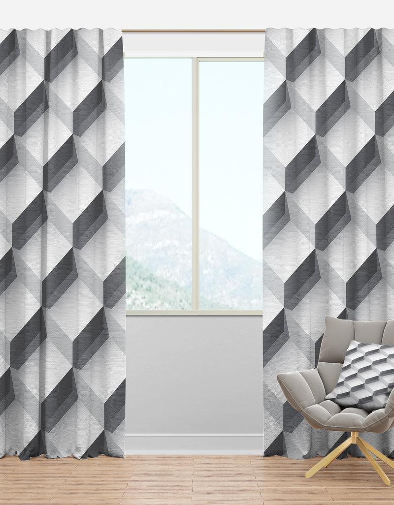designq White Abstract Pattern - Scandinavian Curtain Panels