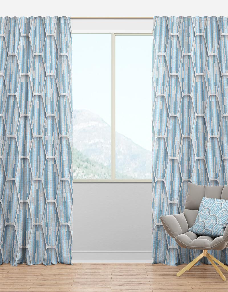 designq White and Blue 3D Honeycombs - Modern & Contemporary Curtain Panels