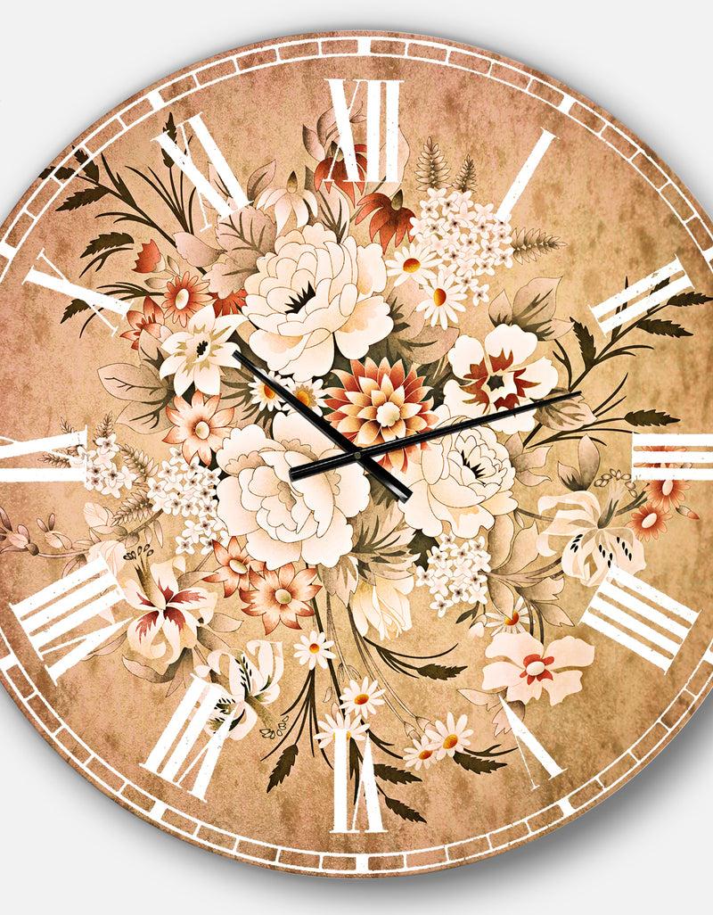 Designq White And Yellow Floral Pattern - Floral Large Wall CLock