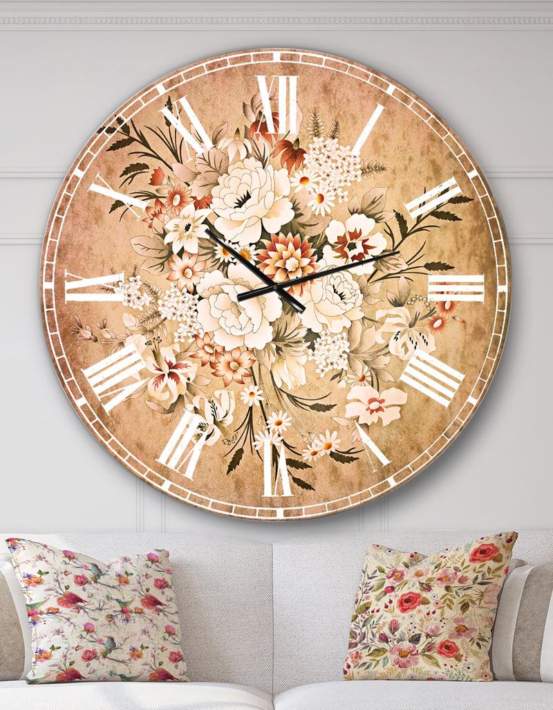 designq White and Yellow Floral Pattern - Floral Large Wall CLock