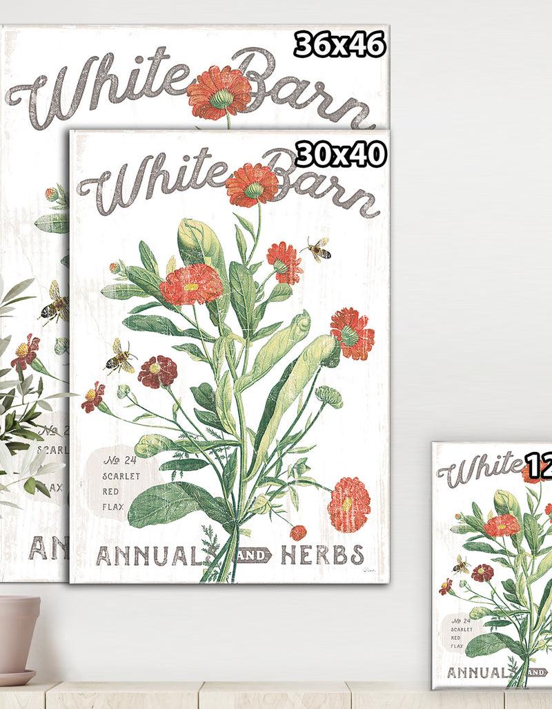 Designq White Barn Flowers IV - Cottage Canvas Wall Art