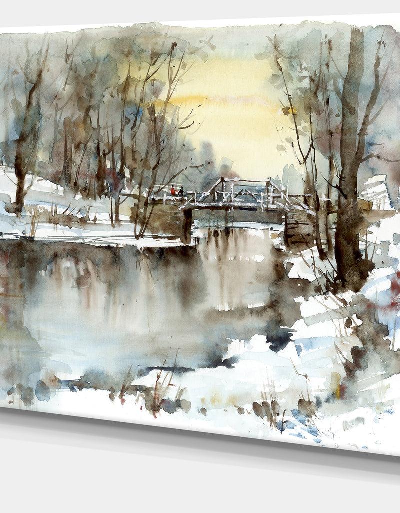 Designq White Bridge Over River - Landscape Canvas Print