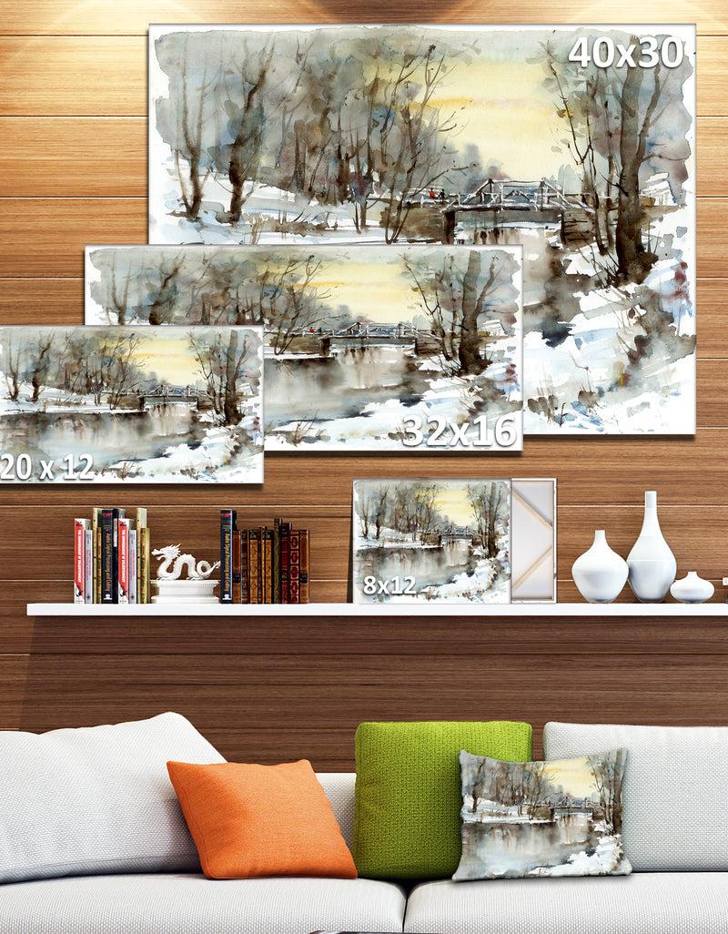 Designq White Bridge Over River - Landscape Canvas Print