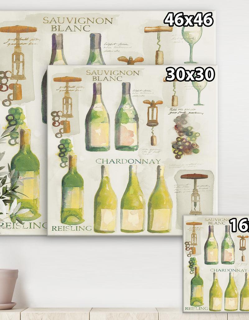 Designq White Chardonnay Wine Collage - Food And Beverage Premium Canvas Wall Art