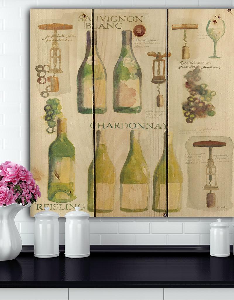 designq White Chardonnay Wine Collage - Food and Beverage Print on Natural Pine Wood