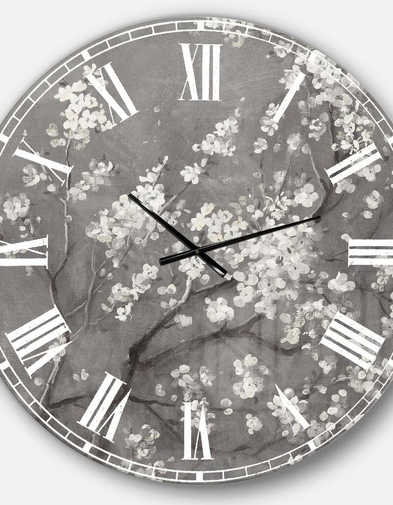 Designq White Cherry Blossoms I - Traditional Large Wall CLock