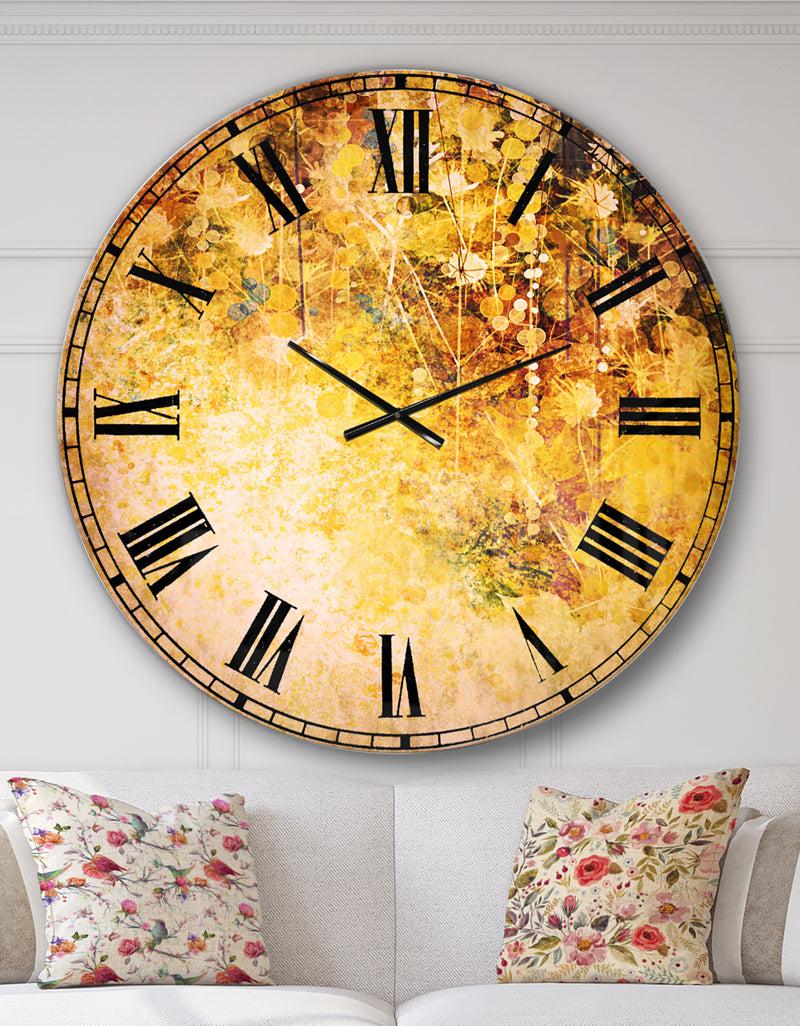 designq White Flowers and Soft Color Leaves - Floral Large Wall CLock
