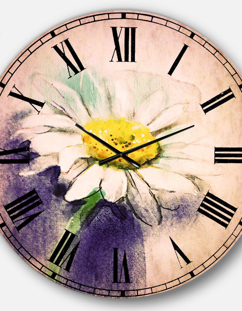 Designq White Gerbera Daisy In Blue - Flower Large Wall CLock