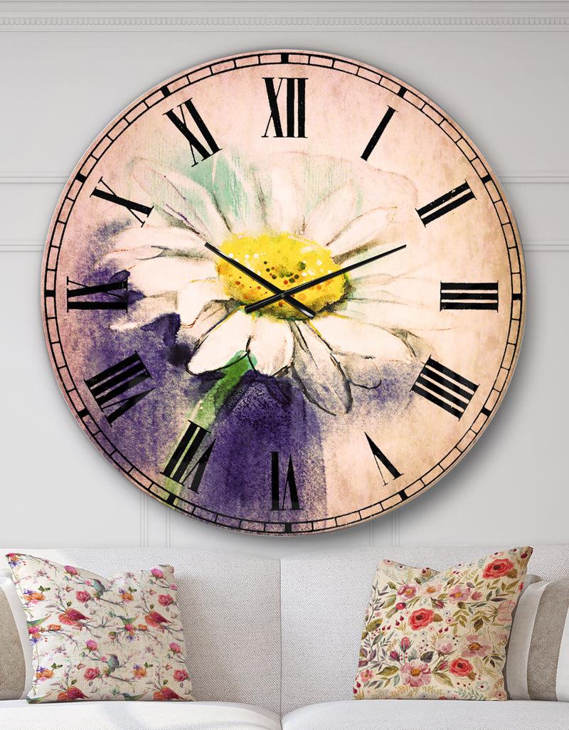 designq White Gerbera Daisy in Blue - Flower Large Wall CLock