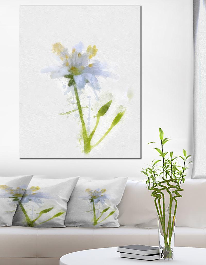 designq White Green Watercolor Flower Sketch - Floral Canvas Artwork Print