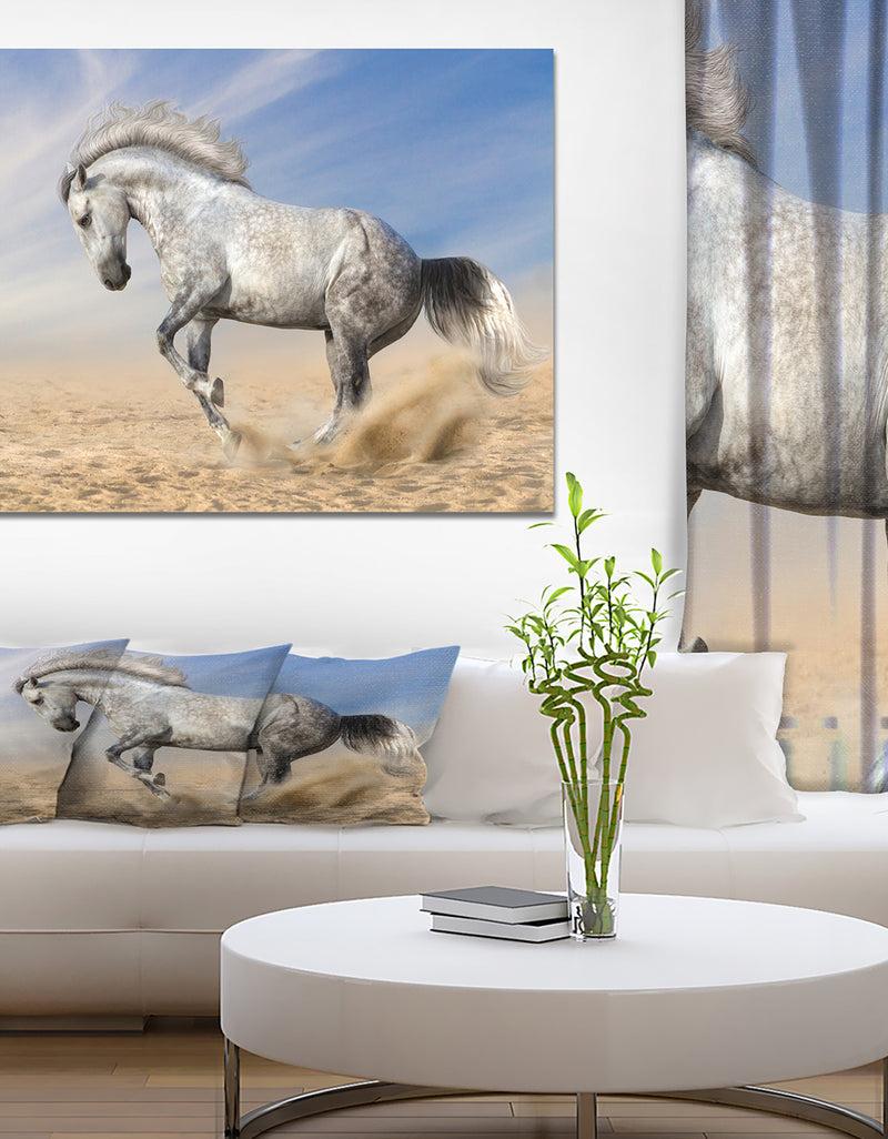 designq White Horse in Calm Sky - Farmhouse Animals Photographic on wrapped Canvas