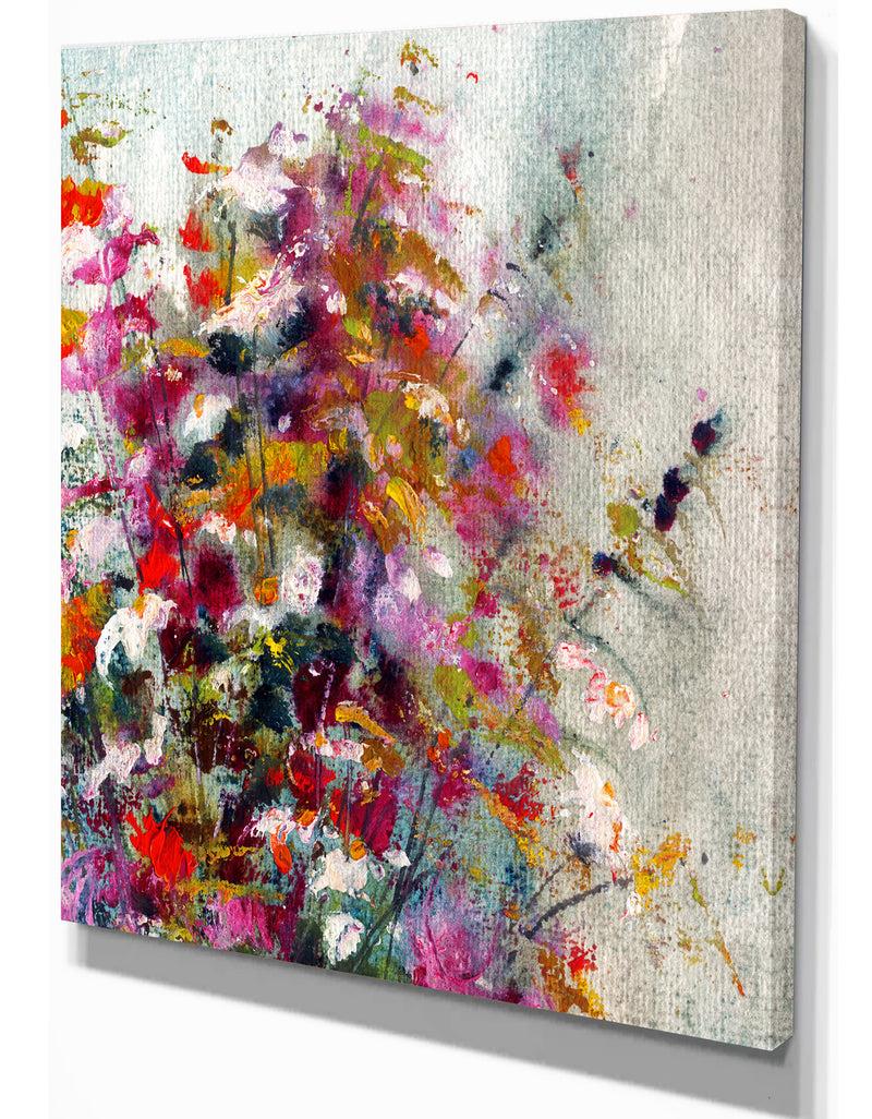 Designq White Pind And Red Flower Bouquet - Digital Art On Wrapped Canvas