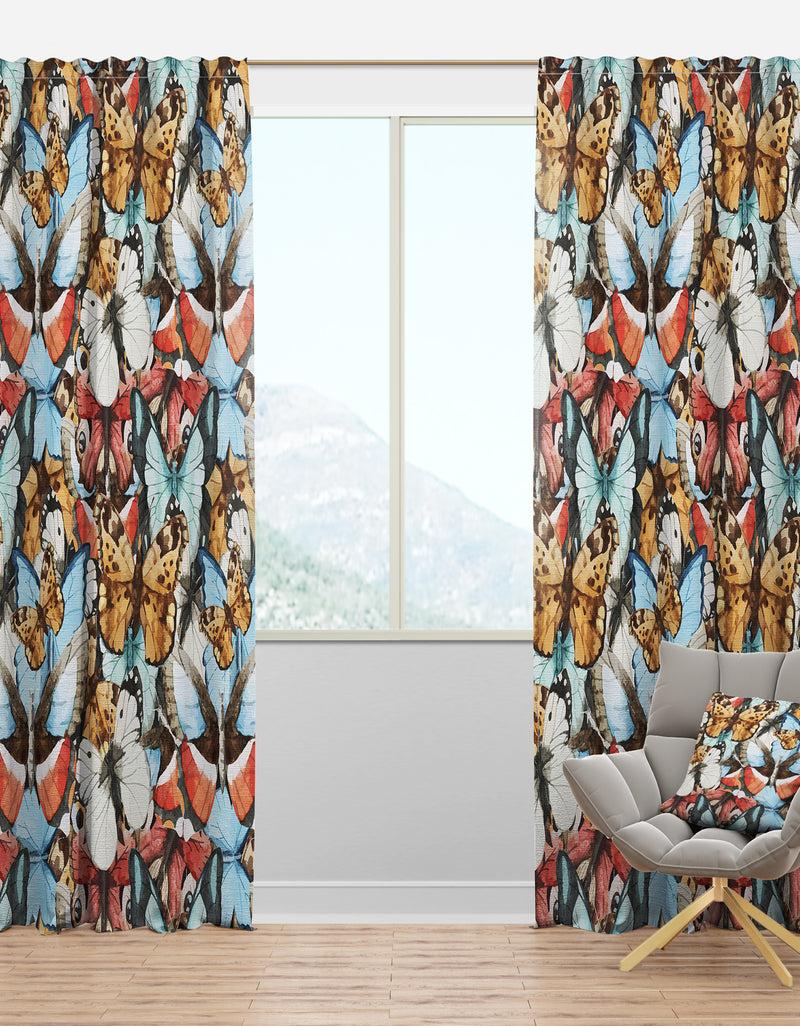 designq White Red and Blue and Brown Butterfly Pattern - Animals Curtain Panels