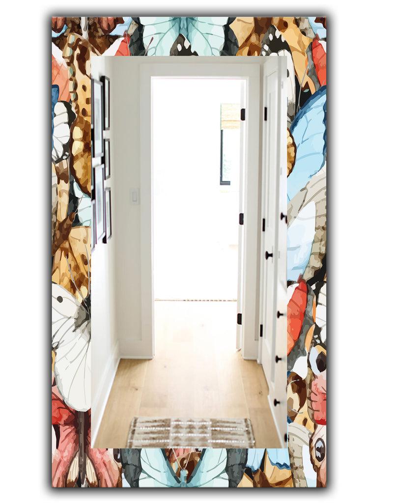 Designq White Red And Blue And Brown Butterfly Pattern - Traditional Mirror - Wall Mirror