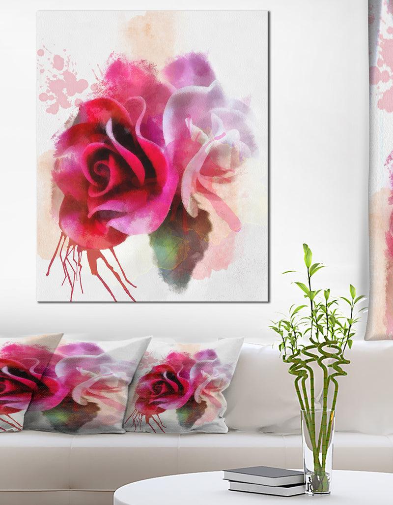designq White Red Roses with Color Splashes - Floral Canvas Artwork Print