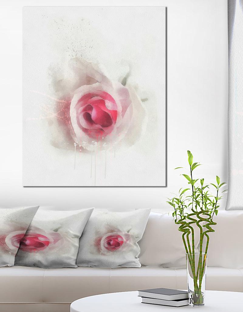 designq White Rose with Pink Petals - Large Floral Canvas Artwork