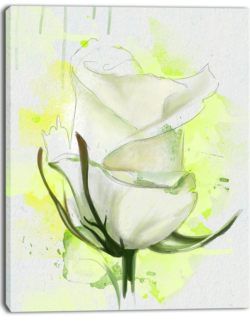 Designq White Roses Watercolor Sketch - Modern Floral Canvas Wall Art