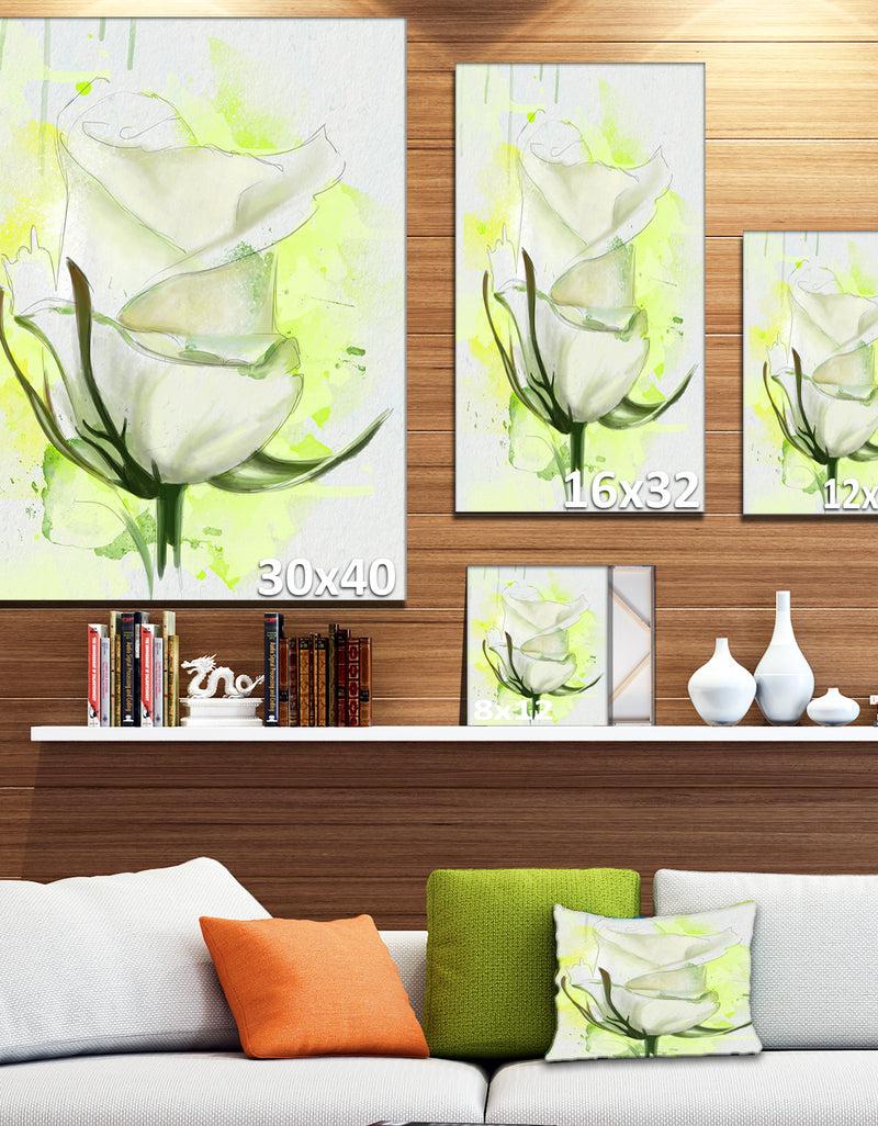 Designq White Roses Watercolor Sketch - Modern Floral Canvas Wall Art